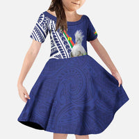 New Caledonia Kagu Bird Family Matching Long Sleeve Bodycon Dress and Hawaiian Shirt Polynesian Tropical Flowers LT9 Daughter's Dress Blue - Polynesian Pride