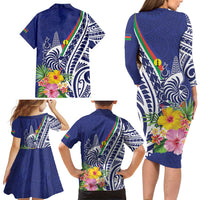 New Caledonia Kagu Bird Family Matching Long Sleeve Bodycon Dress and Hawaiian Shirt Polynesian Tropical Flowers LT9 - Polynesian Pride