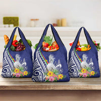 New Caledonia Kagu Bird Grocery Bag Polynesian Tropical Flowers