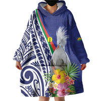 New Caledonia Kagu Bird Wearable Blanket Hoodie Polynesian Tropical Flowers