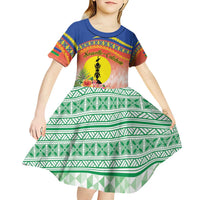 New Caledonia Nautilus Shell Kid Short Sleeve Dress Polynesian Tropical Flowers LT9 - Polynesian Pride