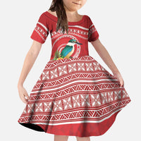 Wallis et Futuna Kingfisher Family Matching Off The Shoulder Long Sleeve Dress and Hawaiian Shirt Polynesian Tropical Flowers
