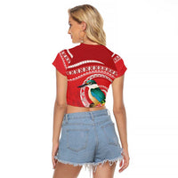 Wallis et Futuna Kingfisher Raglan Cropped T Shirt Polynesian Tropical Flowers