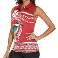 Wallis et Futuna Kingfisher Women Sleeveless Polo Shirt Polynesian Tropical Flowers