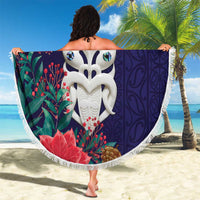 Maori Wheku Meri Kirihimete Personalised Beach Blanket All Blue Indigenous Maori Motif - Polynesian Pride