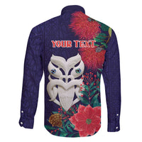 Maori Wheku Meri Kirihimete Personalised Family Matching Off Shoulder Maxi Dress and Hawaiian Shirt All Blue Indigenous Maori Motif - Polynesian Pride