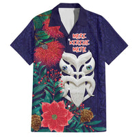 Maori Wheku Meri Kirihimete Personalised Family Matching Off Shoulder Short Dress and Hawaiian Shirt All Blue Indigenous Maori Motif - Polynesian Pride