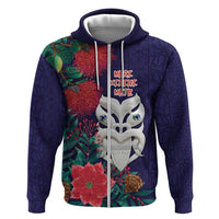 Maori Wheku Meri Kirihimete Personalised Hoodie All Blue Indigenous Maori Motif LT9 Zip Hoodie Blue - Polynesian Pride