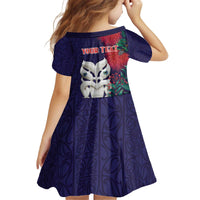 Maori Wheku Meri Kirihimete Personalised Kid Short Sleeve Dress All Blue Indigenous Maori Motif - Polynesian Pride
