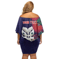 Maori Wheku Meri Kirihimete Personalised Off Shoulder Short Dress All Blue Indigenous Maori Motif - Polynesian Pride