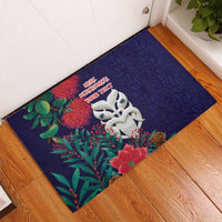 Maori Wheku Meri Kirihimete Personalised Rubber Doormat All Blue Indigenous Maori Motif - Polynesian Pride