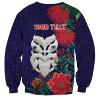 Maori Wheku Meri Kirihimete Personalised Sweatshirt All Blue Indigenous Maori Motif - Polynesian Pride