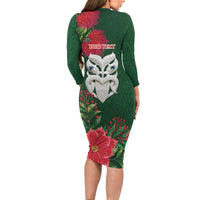 Maori Wheku Meri Kirihimete Personalised Family Matching Long Sleeve Bodycon Dress and Hawaiian Shirt All Green Indigenous Maori Motif - Polynesian Pride