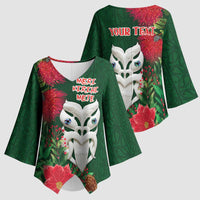 Maori Wheku Meri Kirihimete Personalised Kimono Sleeve Blouse All Green Indigenous Maori Motif - Polynesian Pride
