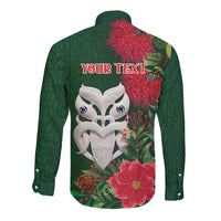Maori Wheku Meri Kirihimete Personalised Long Sleeve Button Shirt All Green Indigenous Maori Motif - Polynesian Pride