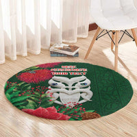 Maori Wheku Meri Kirihimete Personalised Round Carpet All Green Indigenous Maori Motif - Polynesian Pride