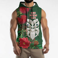 Maori Wheku Meri Kirihimete Personalised Sleeveless Zip Hoodie All Green Indigenous Maori Motif - Polynesian Pride