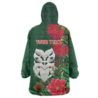 Maori Wheku Meri Kirihimete Personalised Wearable Blanket Hoodie All Green Indigenous Maori Motif - Polynesian Pride