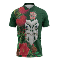 Maori Wheku Meri Kirihimete Personalised Zipper Polo Shirt All Green Indigenous Maori Motif - Polynesian Pride
