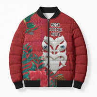 Maori Wheku Meri Kirihimete Personalised Bomber Puffer Jacket All Red Indigenous Maori Motif - Polynesian Pride