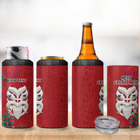 Maori Wheku Meri Kirihimete Personalised 4 in 1 Can Cooler Tumbler All Red Indigenous Maori Motif - Polynesian Pride