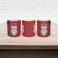 Maori Wheku Meri Kirihimete Personalised Ceramic Mug All Red Indigenous Maori Motif - Polynesian Pride