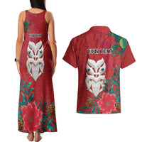 Maori Wheku Meri Kirihimete Personalised Couples Matching Tank Maxi Dress and Hawaiian Shirt All Red Indigenous Maori Motif - Polynesian Pride