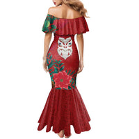 Maori Wheku Meri Kirihimete Personalised Family Matching Mermaid Dress and Hawaiian Shirt All Red Indigenous Maori Motif - Polynesian Pride