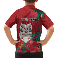 Maori Wheku Meri Kirihimete Personalised Family Matching Puletasi and Hawaiian Shirt All Red Indigenous Maori Motif - Polynesian Pride