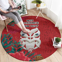 Maori Wheku Meri Kirihimete Personalised Round Carpet All Red Indigenous Maori Motif LT9 - Polynesian Pride