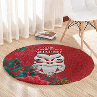 Maori Wheku Meri Kirihimete Personalised Round Carpet All Red Indigenous Maori Motif LT9 - Polynesian Pride