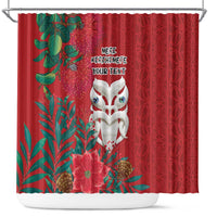 Maori Wheku Meri Kirihimete Personalised Shower Curtain All Red Indigenous Maori Motif - Polynesian Pride