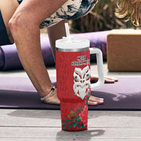 Maori Wheku Meri Kirihimete Personalised Tumbler With Handle All Red Indigenous Maori Motif - Polynesian Pride