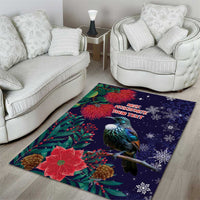 Tui Meri Kirihimete Personalised Area Rug Pohutukawa Flowers Blue Motif - Polynesian Pride