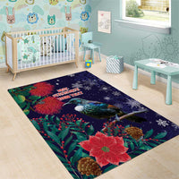 Tui Meri Kirihimete Personalised Area Rug Pohutukawa Flowers Blue Motif - Polynesian Pride