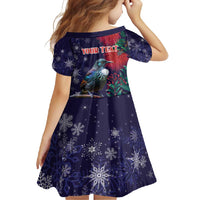 Tui Meri Kirihimete Personalised Family Matching Short Sleeve Bodycon Dress and Hawaiian Shirt Pohutukawa Flowers Blue Motif - Polynesian Pride