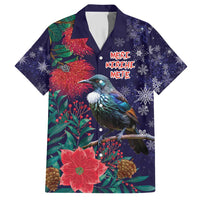 Tui Meri Kirihimete Personalised Family Matching Short Sleeve Bodycon Dress and Hawaiian Shirt Pohutukawa Flowers Blue Motif - Polynesian Pride