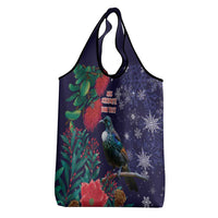 Tui Meri Kirihimete Personalised Grocery Bag Pohutukawa Flowers Blue Motif - Polynesian Pride