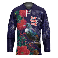 Tui Meri Kirihimete Personalised Hockey Jersey Pohutukawa Flowers Blue Motif LT9 Unisex Blue - Polynesian Pride