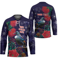 Tui Meri Kirihimete Personalised Hockey Jersey Pohutukawa Flowers Blue Motif LT9 - Polynesian Pride