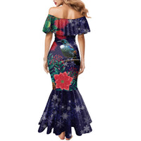 Tui Meri Kirihimete Personalised Mermaid Dress Pohutukawa Flowers Blue Motif - Polynesian Pride