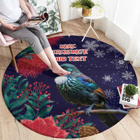 Tui Meri Kirihimete Personalised Round Carpet Pohutukawa Flowers Blue Motif - Polynesian Pride