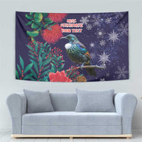Tui Meri Kirihimete Personalised Tapestry Pohutukawa Flowers Blue Motif LT9 - Polynesian Pride