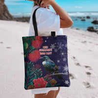 Tui Meri Kirihimete Personalised Tote Bag Pohutukawa Flowers Blue Motif - Polynesian Pride