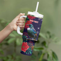 Tui Meri Kirihimete Personalised Tumbler With Handle Pohutukawa Flowers Blue Motif - Polynesian Pride