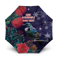 Tui Meri Kirihimete Personalised Umbrella Pohutukawa Flowers Blue Motif - Polynesian Pride