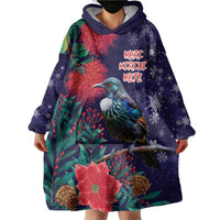 Tui Meri Kirihimete Personalised Wearable Blanket Hoodie Pohutukawa Flowers Blue Motif - Polynesian Pride