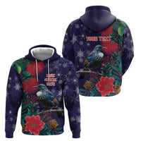 Tui Meri Kirihimete Personalised Zip Hoodie Pohutukawa Flowers Blue Motif - Polynesian Pride