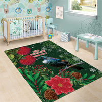 Tui Meri Kirihimete Personalised Area Rug Pohutukawa Flowers Green Motif - Polynesian Pride