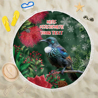 Tui Meri Kirihimete Personalised Beach Blanket Pohutukawa Flowers Green Motif - Polynesian Pride